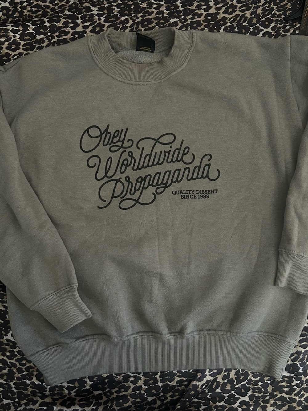 Obey Olive Green Crewneck Sweatshirt with Script Logo